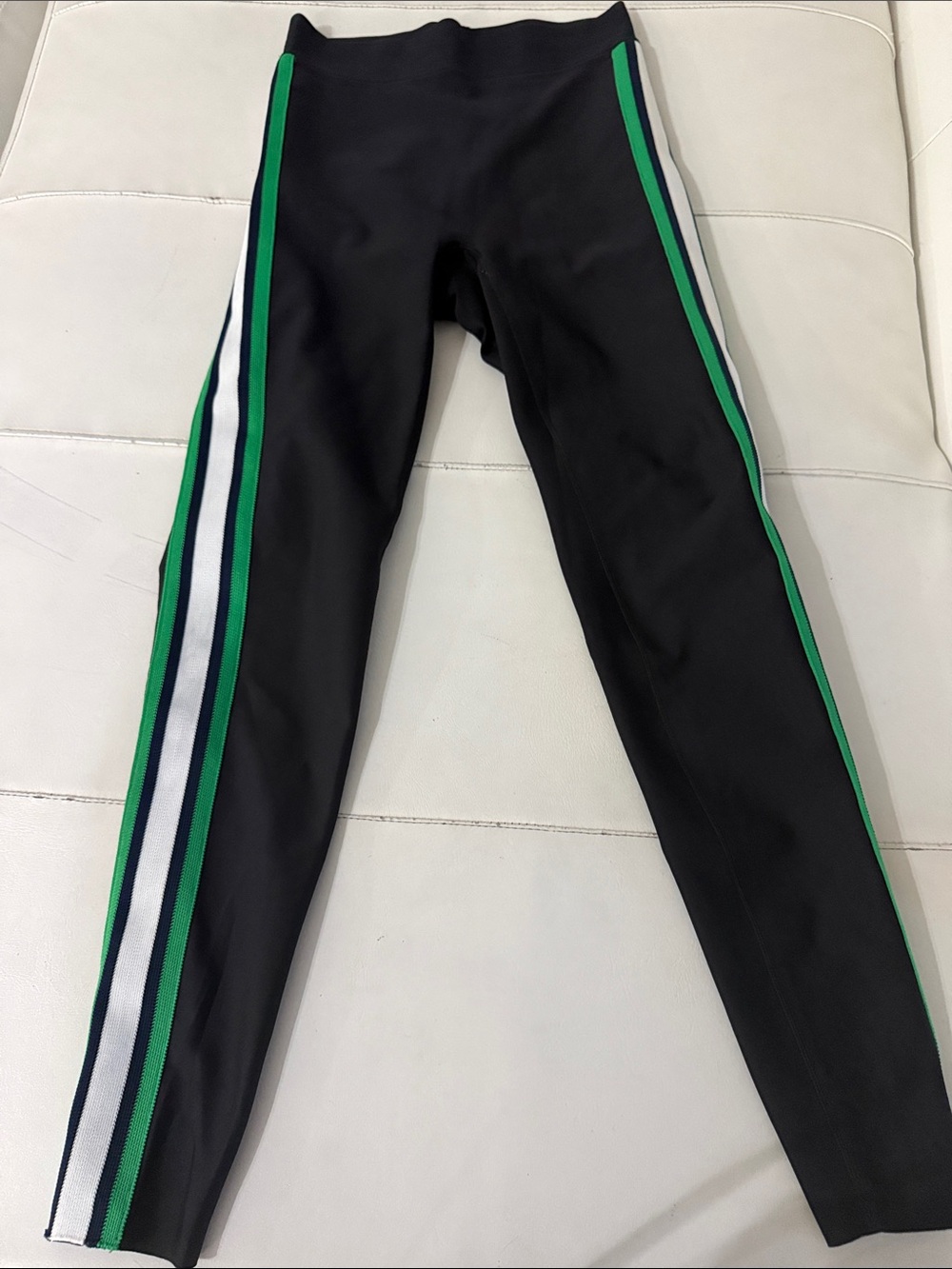 ultracor Black Leggings with Green & White Side Stripes small